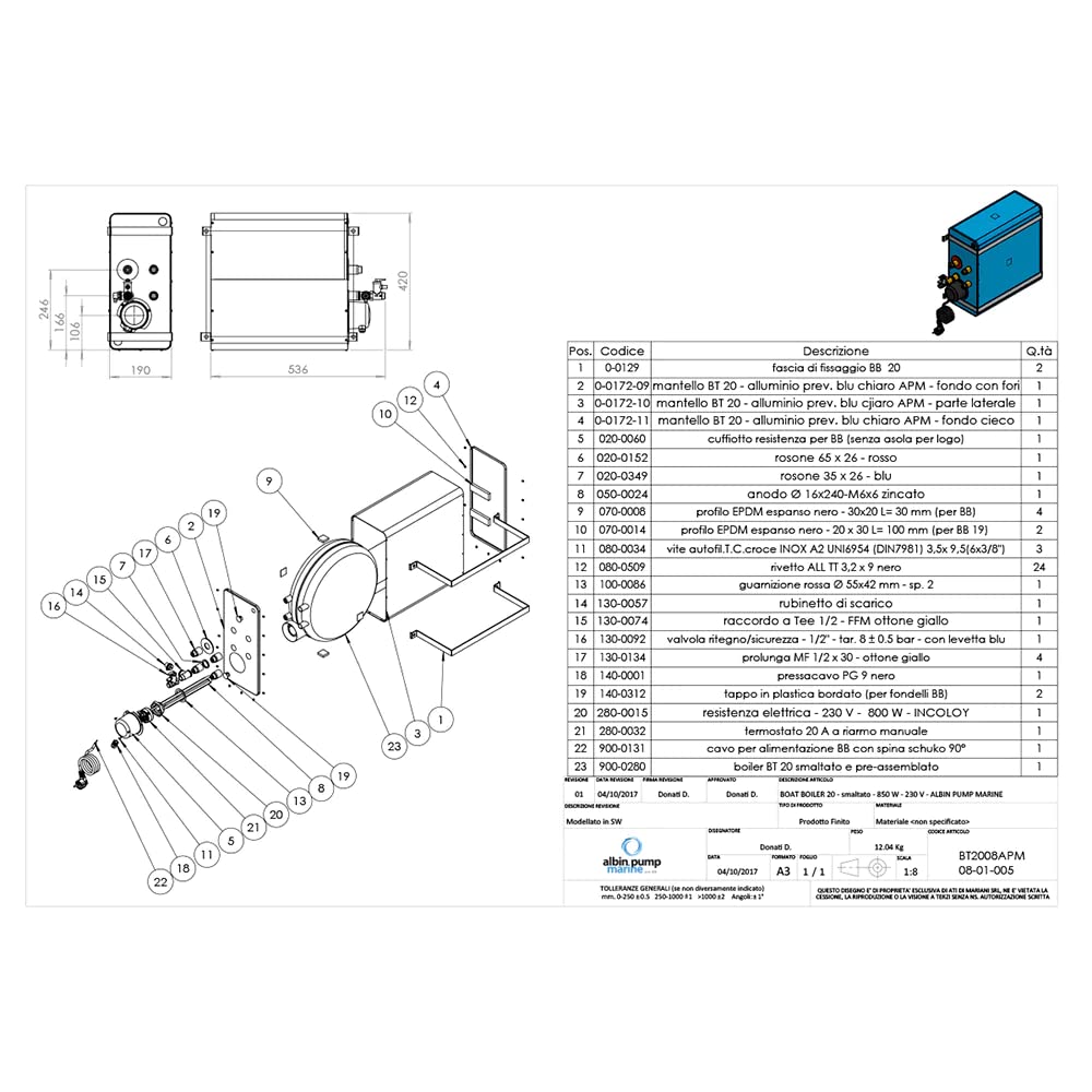 Premium Square Albin Pump Marine 08-01-028 Water Heater 5.6 Gallon - 120v