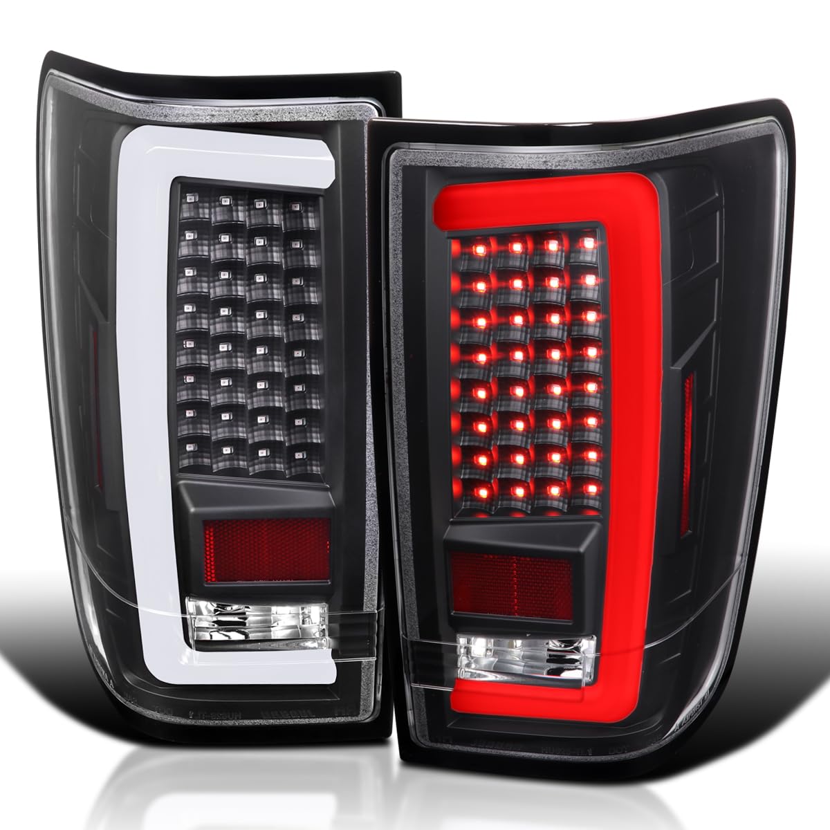 Black LED Tail Lights w/White LED Light Bar SPEC-D TUNING Compatible with 2004-2015 Nissan Titan, Left + Right Pair Assembly