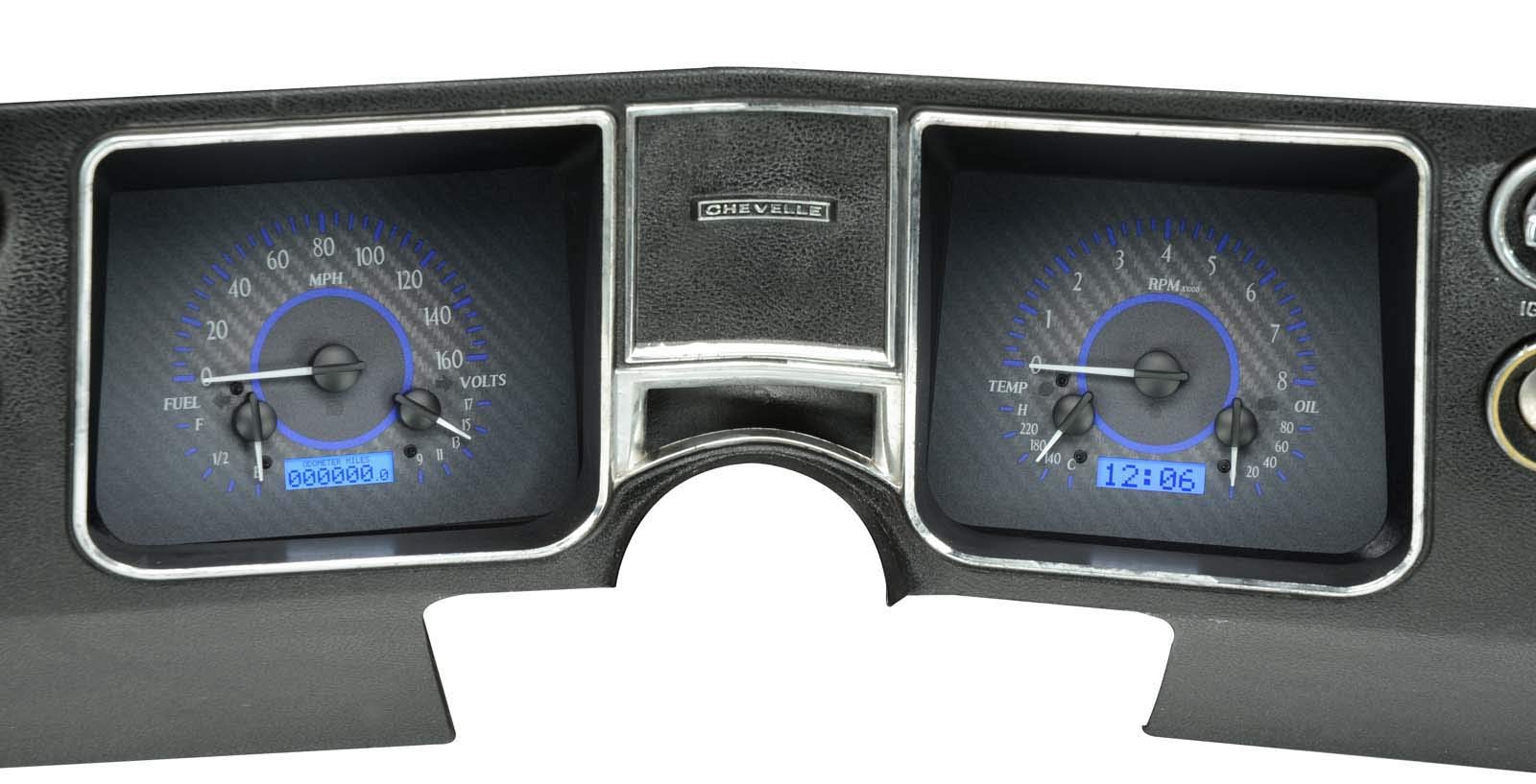 Dakota Digital VHX-68C-CVL-C-B Analog Dash Gauge System Compatible with 1968 Chevy Chevelle El Camino Carbon Fiber Style Blue Backlighting