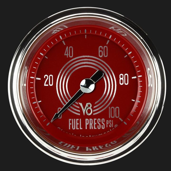 V8 Red Steelie Classic Instruments V8RS146SHC 2-1/8" Fuel Pressure Gauge 100 PSI El