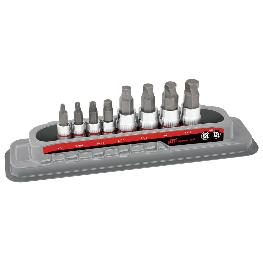 8 Piece Ingersoll Rand SAE Damaged Fastener Remover Set, Hex Bit Socket Kit for Rounded and Stripped Bolts, Thermoform Socket Storage Tray - 752042