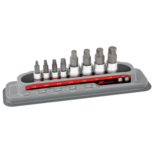 8 Piece Ingersoll Rand SAE Damaged Fastener Remover Set, Hex Bit Socket Kit for Rounded and Stripped Bolts, Thermoform Socket Storage Tray - 752042