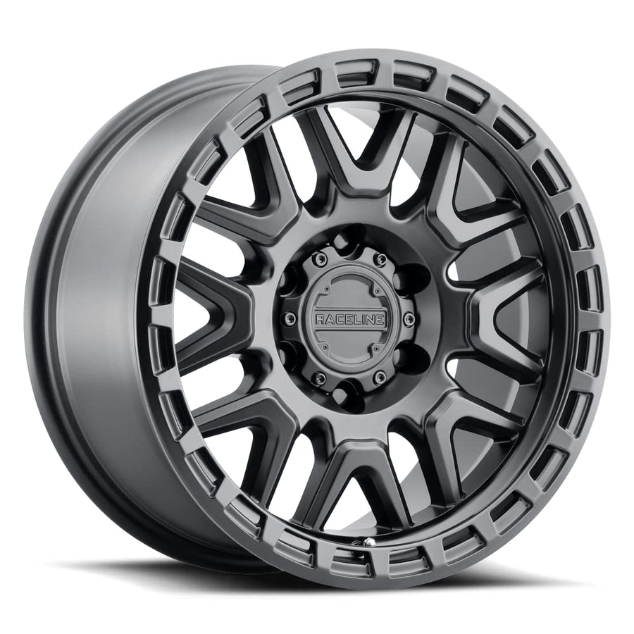 953B Raceline Wheels KRANK Wheel Satin Black 16X8"5X114.3 Bolt Pattern 0mm Offset/(4.5"B/S) Split Spoke Aluminum Passenger Car Wheels, Full Size Replacement Black Car Rims