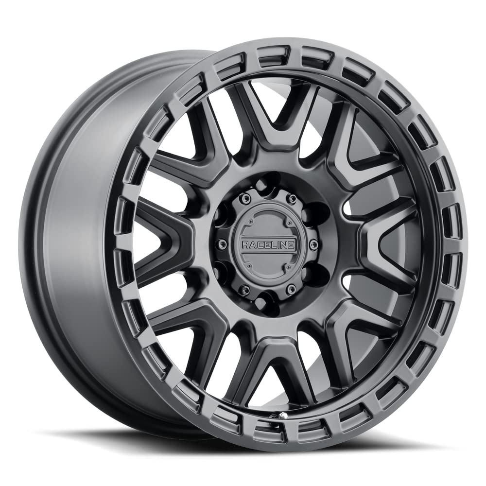 Raceline 953B Wheels KRANK Satin Black 17X8.5"5X150 Bolt Pattern 0mm Offset/(4.75"B/S) Split Spoke Aluminum Passenger Car Wheels, Full Size Replacement Black Car Rims