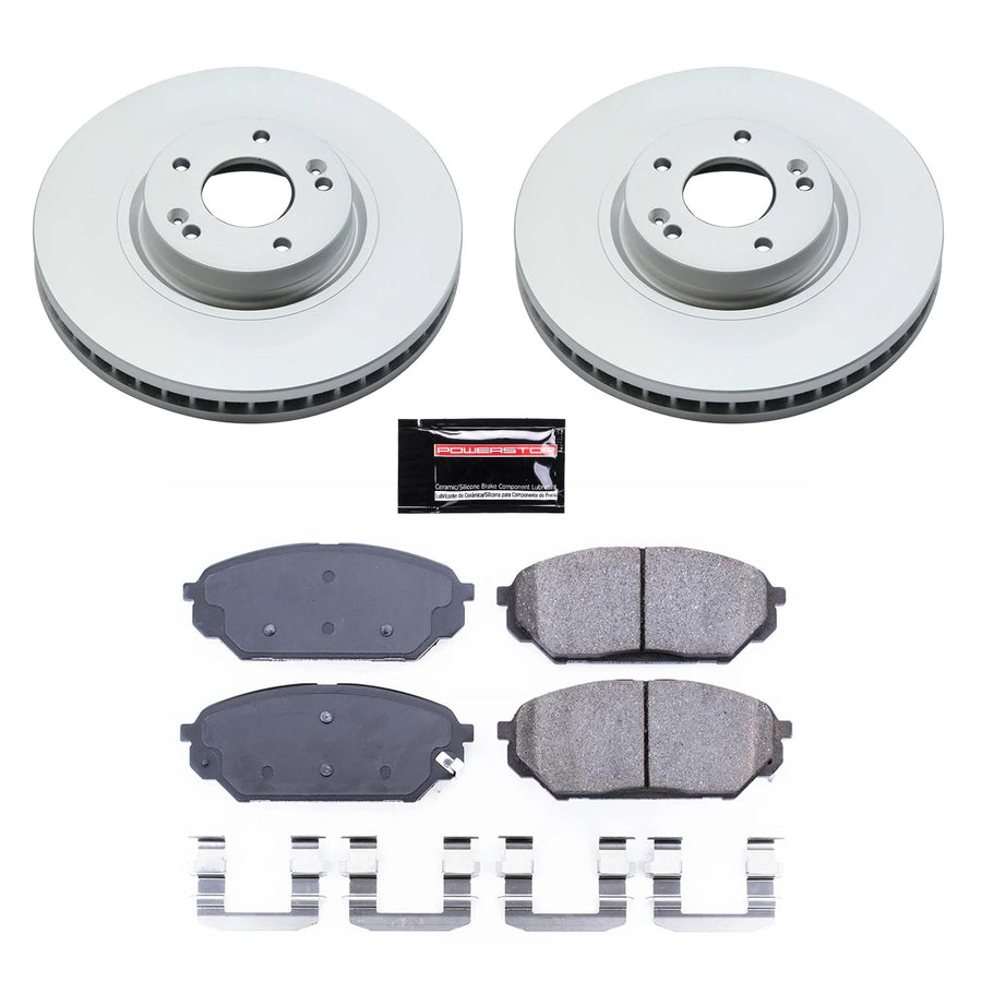 Power Stop Z17 Front Coated Rotor Kit-Coated Brake Rotors, Ceramic Brake Pads For Veracruz Hyundai 2007-2012 [Model Specific]