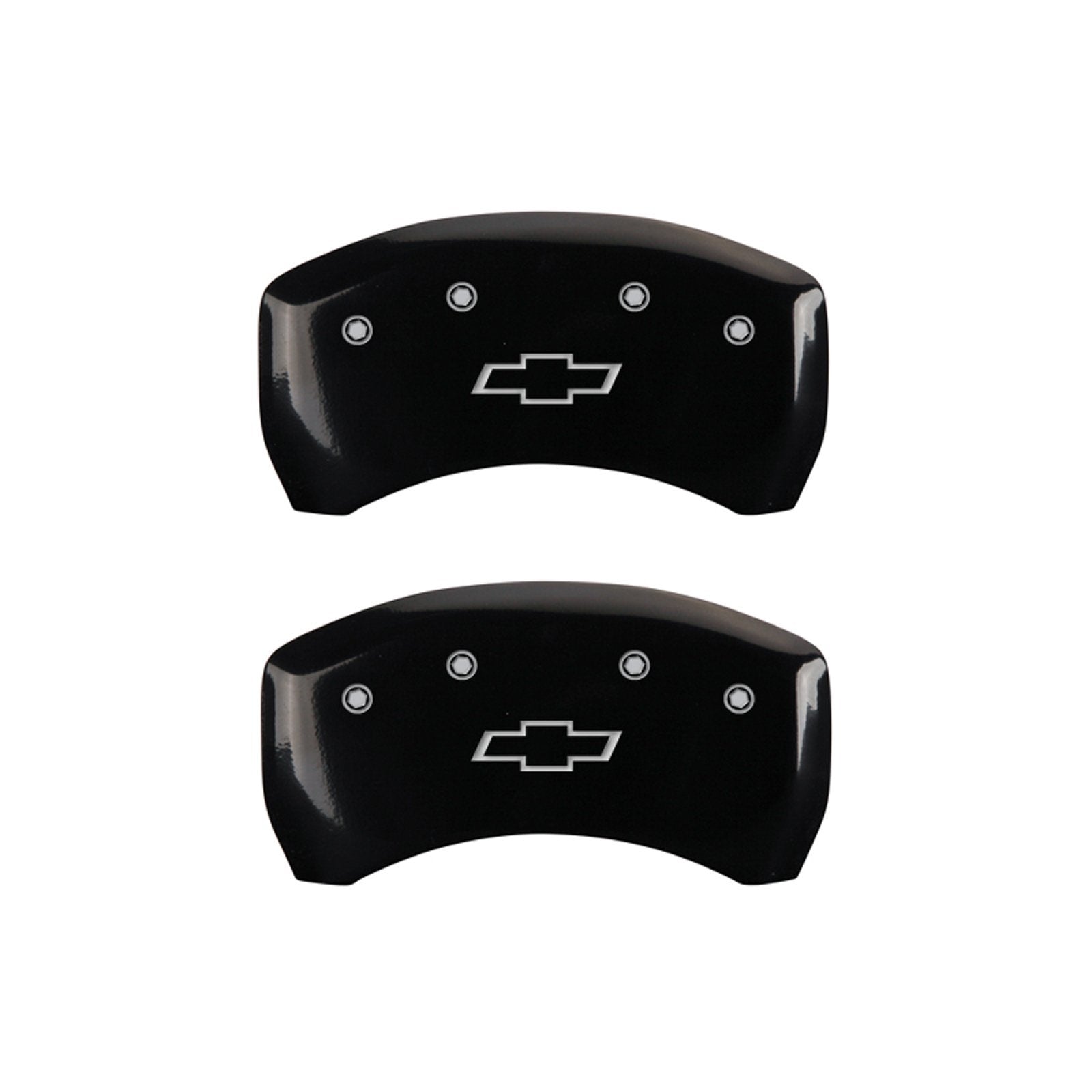 MGP Caliper Covers 'Bowtie' Engraved Caliper Cover with Silver Characters Black Powder Coat Finish, (Set of 4) 14235SBOWBK