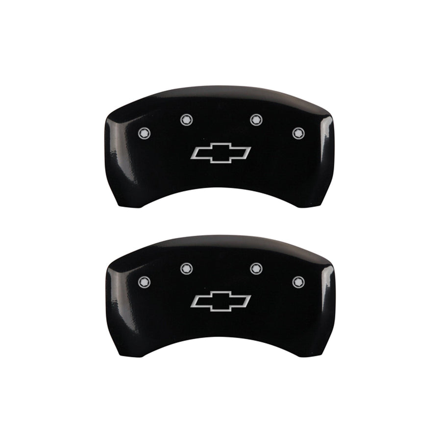 MGP Caliper Covers 'Bowtie' Engraved Caliper Cover with Silver Characters Black Powder Coat Finish, (Set of 4) 14235SBOWBK
