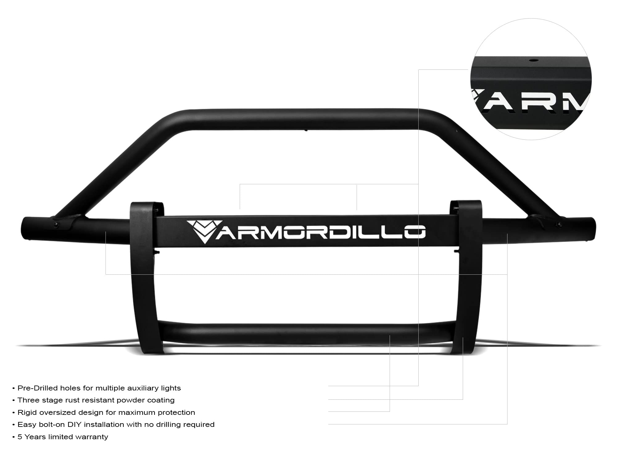 AR Pre-Runner Style Modular Bumper Grille Guard ARMORDILLO - Matte Black Fits 2007-2013 GMC Sierra 1500