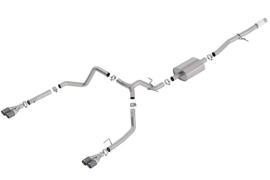 BORLA Cat-BacK Perf. Exhaust Sys. 140770CF for 2019-2024 Chevrolet Siverado 1500 & GMC Sierra 1500 5.3L V8 S-Type Sound Dual Split Rear Exit Dual 3.5" Round Carbon Fiber Tips on Each Side