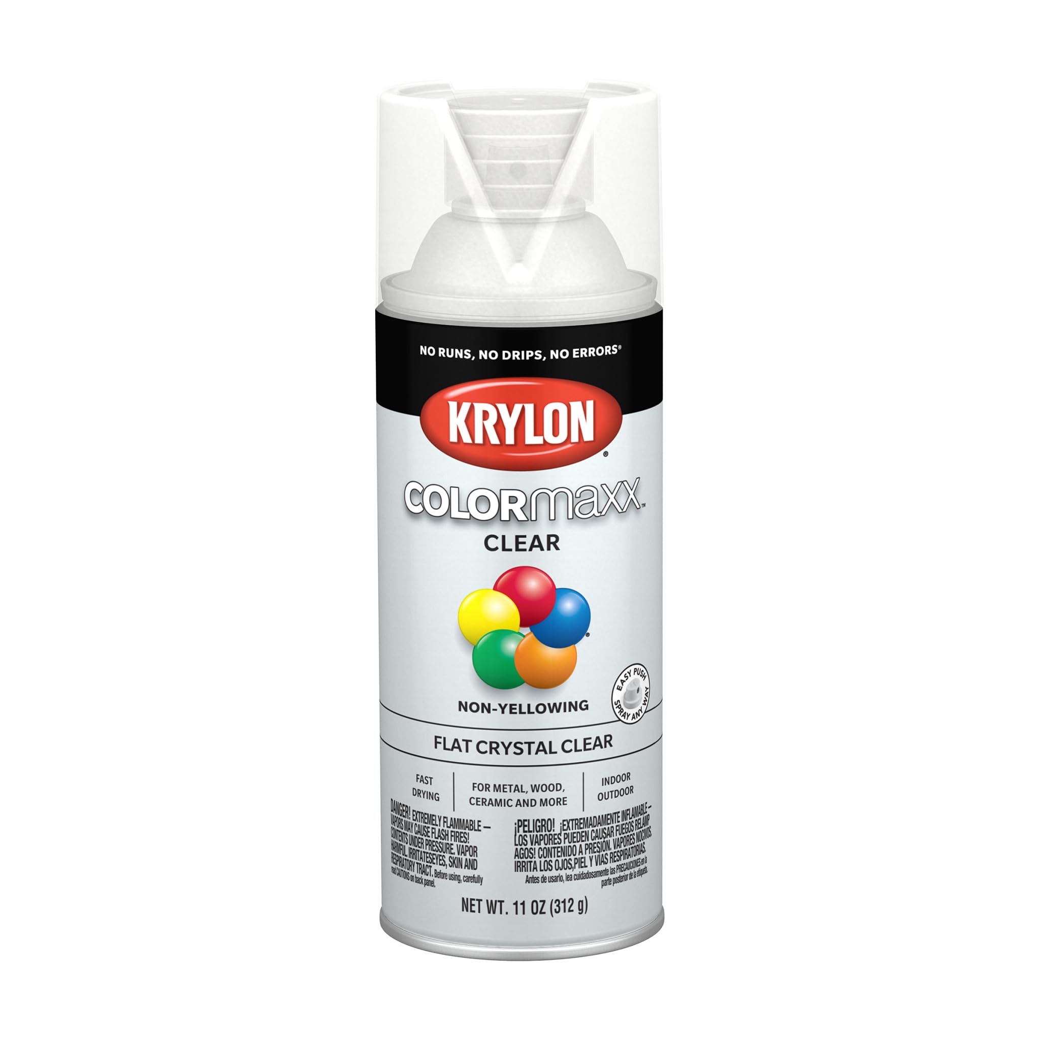 Krylon COLORmaxx K05547007 Acrylic Clear Finish for Indoor/Outdoor Use, Flat Crystal Clear, 11 Ounce (Pack of 1)
