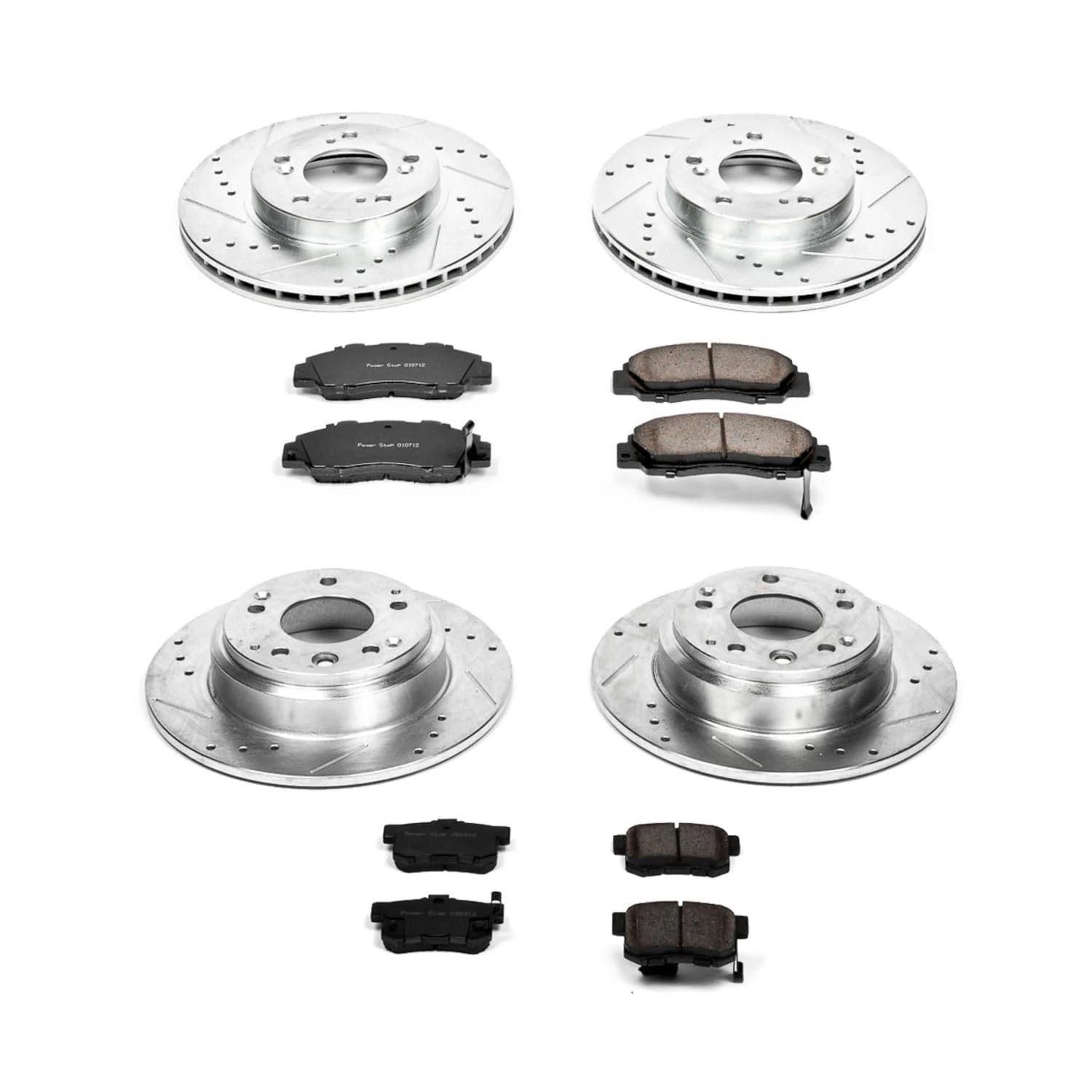 Power Stop K2717 Z23 Carbon Fiber Brake Pads Front and Rear with Drilled & Slotted Brake Rotors Kit For Acura Legend 1991-1995 [Model Specific]