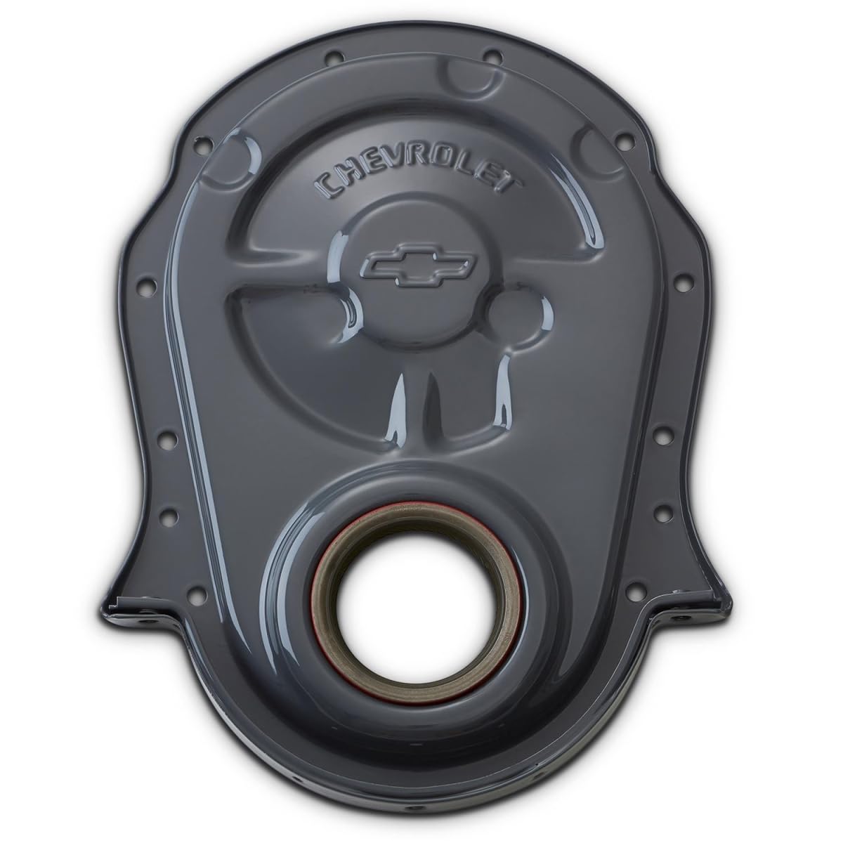 Proform 1-Piece Timing Cover, Seal Included, Chevrolet/Bowtie Logo, Steel, Gray Paint
