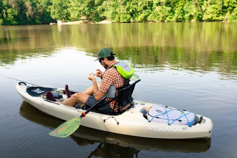 Pescador Pro 12 Perception | Sit on Top Fishing Kayak with Adjustable Lawn Chair Seat | Large Front and Rear Storage | 12' | Moss Camo