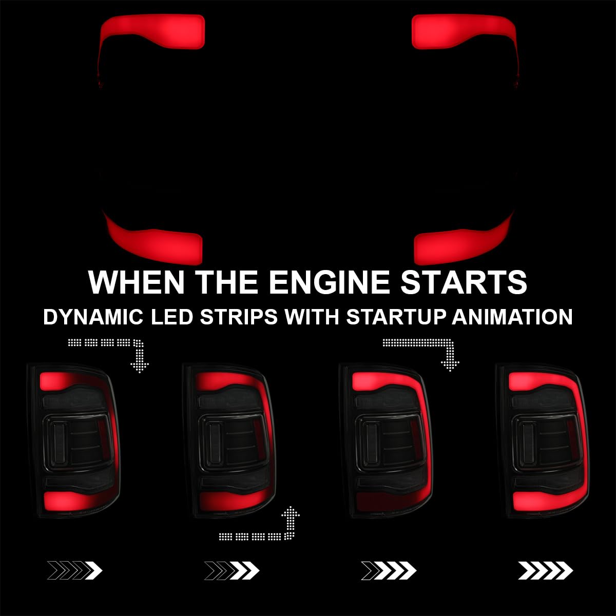 Black Smoke SPEC-D TUNING Sequential Tail Lights w/Red LED Strip and Startup Animation Compatible with 2013-2018 Ram 1500 2500 3500, Left + Right Pair Assembly