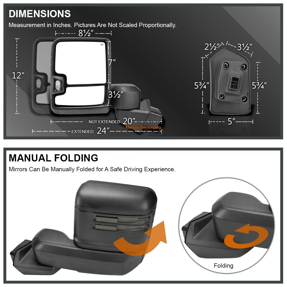 Power Heated Towing Mirrors SPEC-D TUNING w/Smoke LED Signal, Temperature Sensor Compatible with 2019-2025 Chevy Silverado 1500, Left + Right Pair