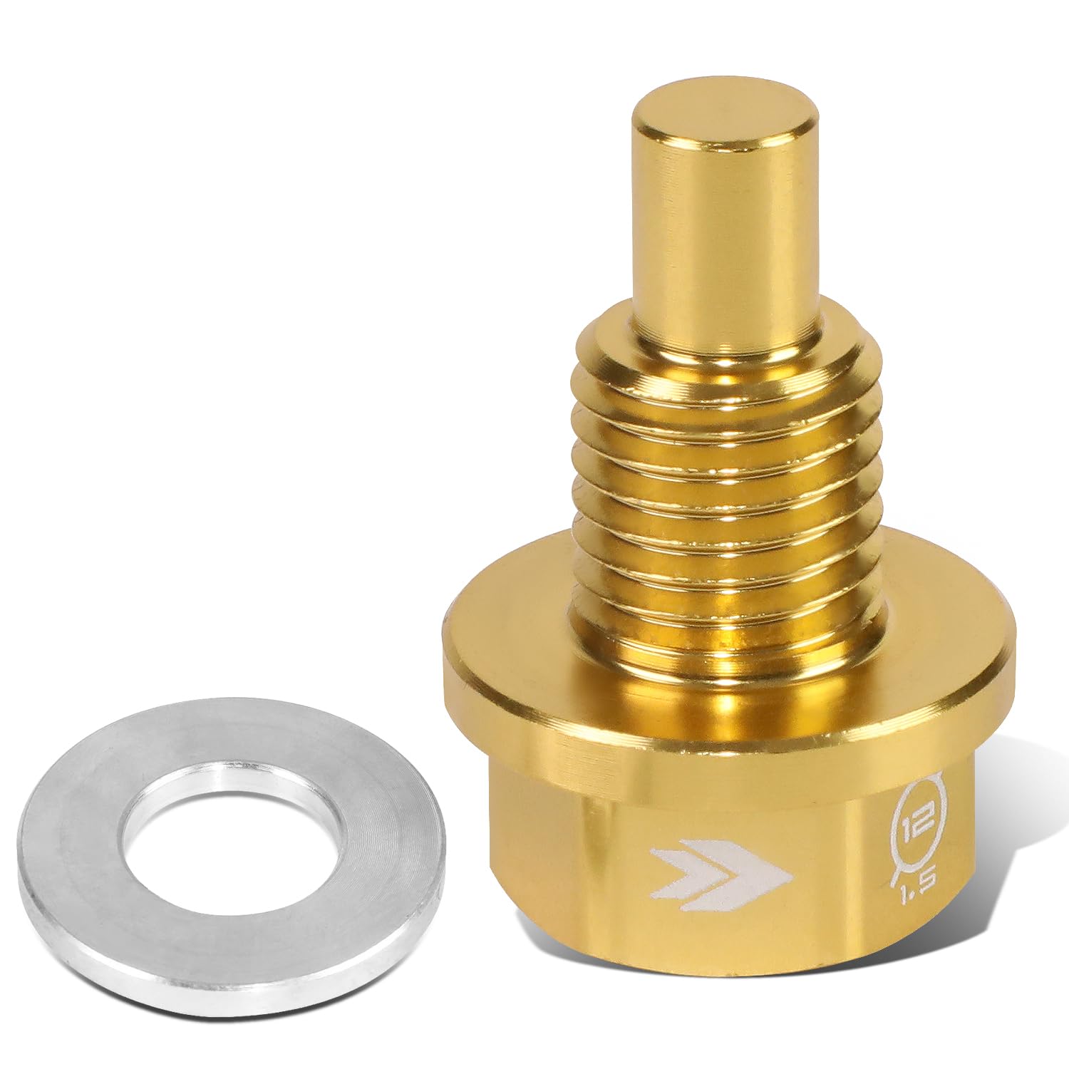 NRG Innovations Magnetic Oil Drain Plug, Engine Oil Drain Nut M12 X 1.5 Thread Size w/Washer, Gold, T-6061 Aluminum w/Stainless Steel Internal Magnet, NRG-NOP-400GD