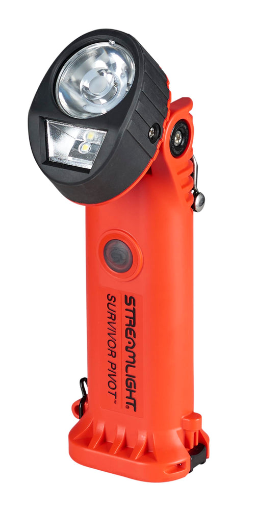 Streamlight Survivor Pivot 325-Lumen Right Angle Articulating Dual Beam Flashlight with Clip, Alkaline Batteries and Orange
