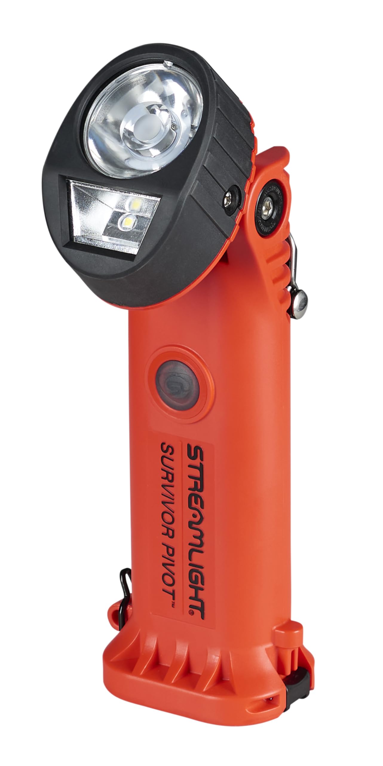 Streamlight Survivor 91804 Pivot USB 325-Lumen Right Angle Articulating Dual Beam Rechargeable Flashlight with Clip, Orange