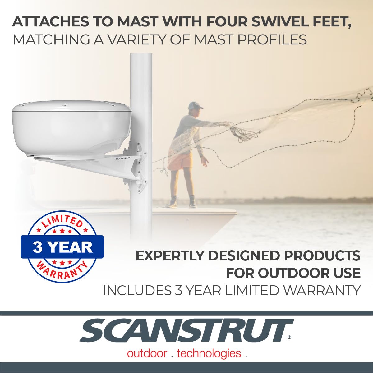 Mast Mount Scanstrut M92722 for 18" and 24" Raymarine, Garmin, and HALO24 , White