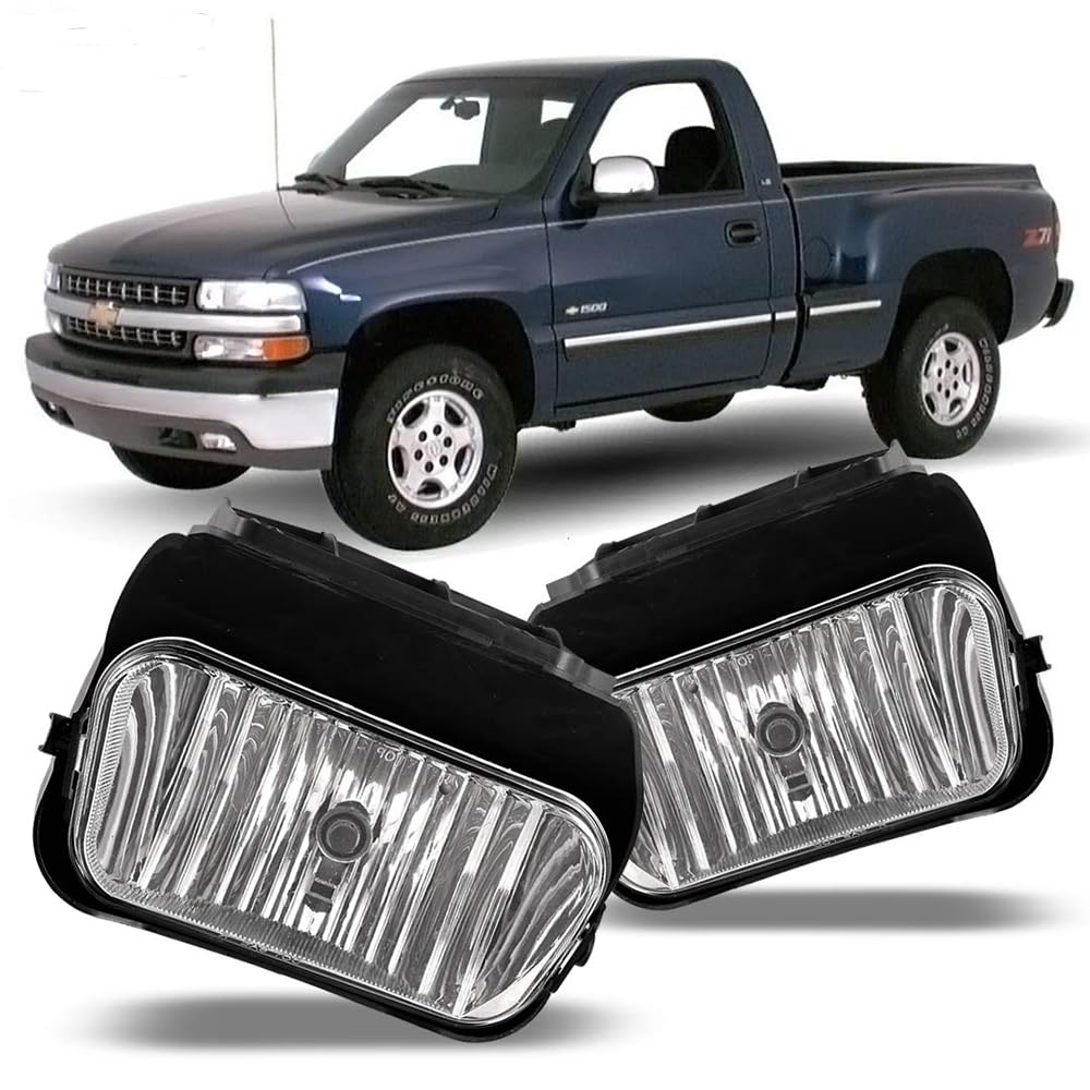 Fog Lights Winjet Driving Lamps Replacement for Chevy Silverado 2003 2004 2005 2006 2007 All Models Avalanche 2002-2006 Without Body Cladding H10 12V 42W Halogen Bulbs (Clear Lens)