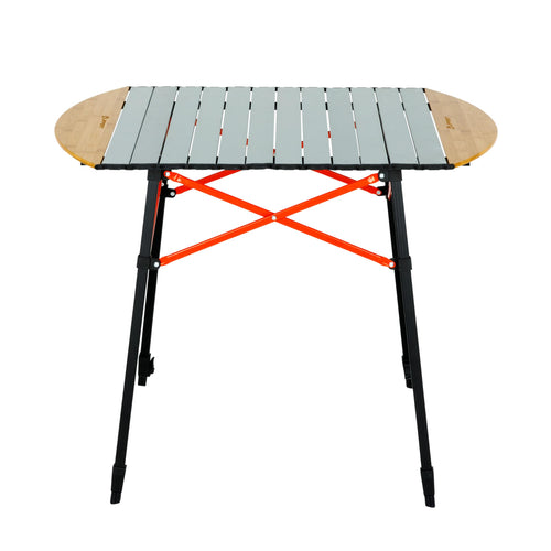 Bamboo/Hammer Grey Lippert Roll Top Camping Table with Powder-Coated Aluminum Top/Frame, Durable Bamboo Edges, Foldable Design, Adjustable Legs, Lightweight Construction - 2023053727
