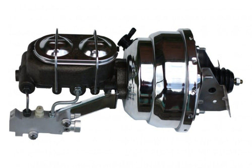 8 Inch LEED BRAKES Dual Power Booster, 1-1/8 Inch Bore Master With Chrome Lid and Side Mount Valve, Disc/Drum (Chrome)