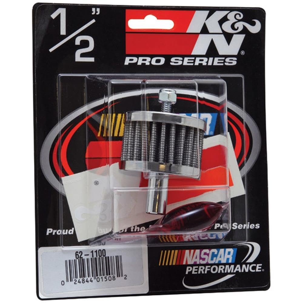 K&N Air Filter/Breather Vent: High Performance, Premium, Washable, Replacement Engine Filter: Filter Height: 1.5 in, Flange Length: 0.875 in, Shape: Breather, 62-1100