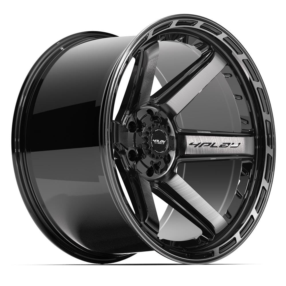 22 Inch 4PLAY Wheels Rim 4P63 Fits 6x135 & 6x139.7 22x12 Gloss Black Brushed with Tinted Clear (1)