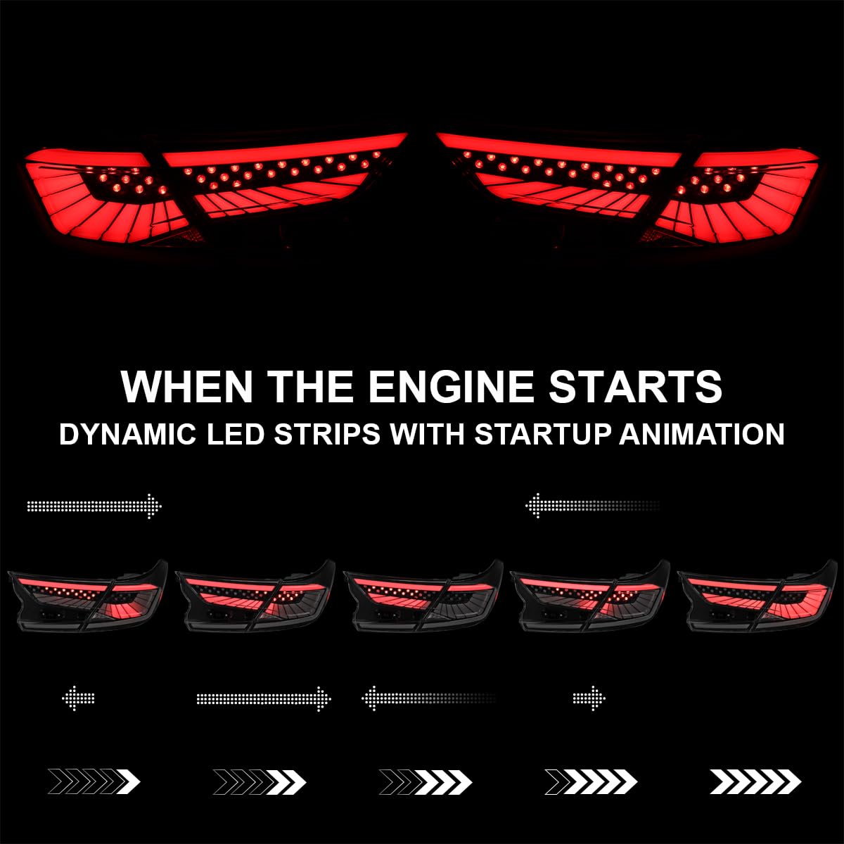Black Smoke LED Sequential Tail Lights SPEC-D TUNING w/White Light Strips and Startup Animation Compatible with 2018-2022 Honda Accord 4Dr Sedan, Left + Right Pair Assembly