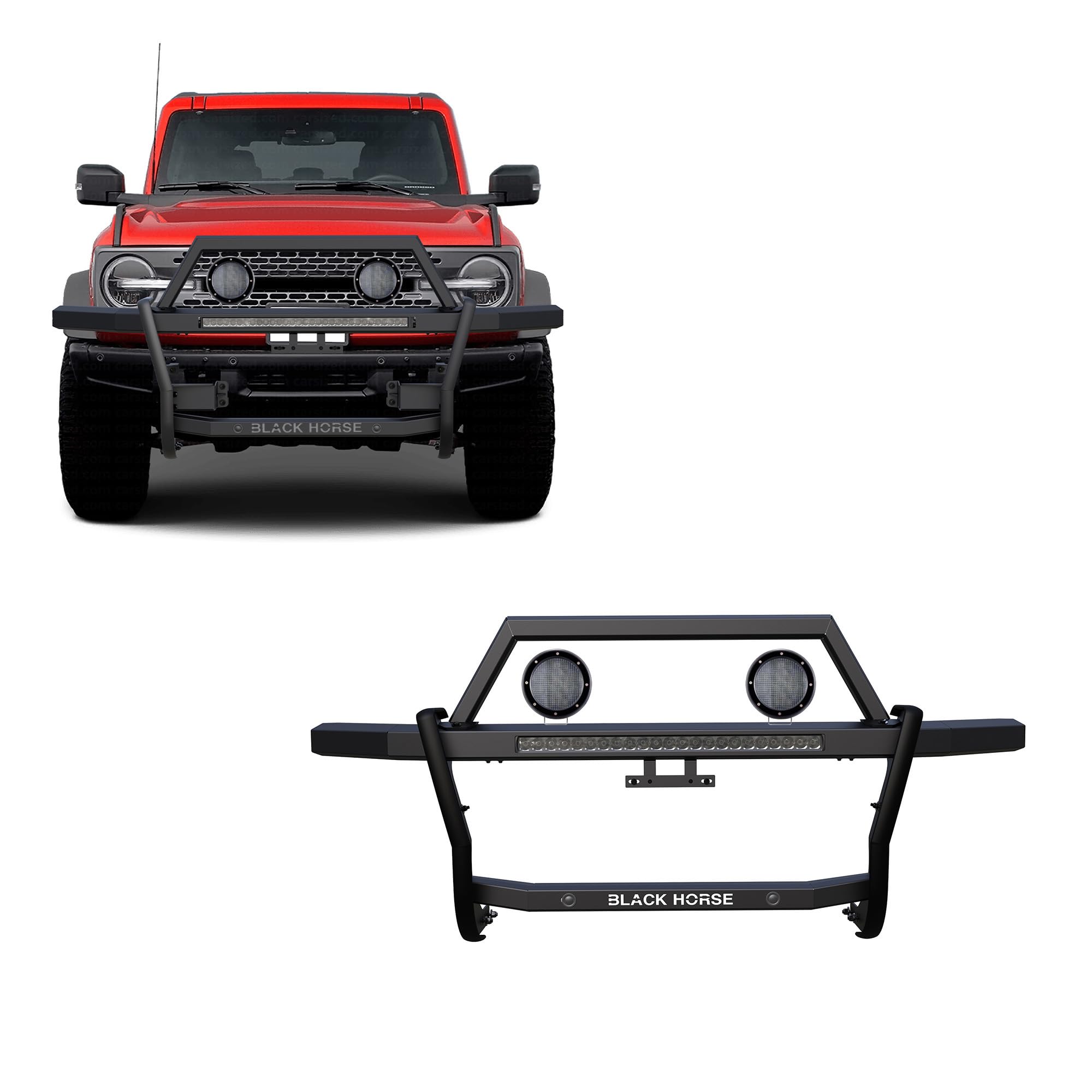 Rambler Black Horse Grille Guard Kit Modular Black Compatible with 2021-2024 Ford Bronco-RAGF20-K1PLFB
