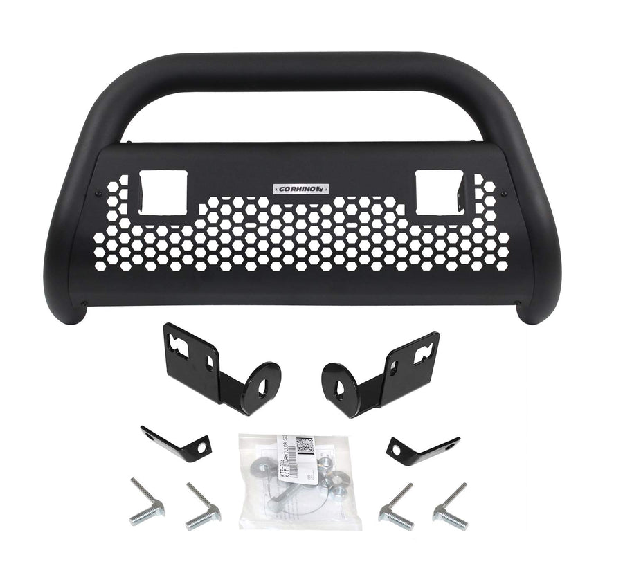 RC2 Bull Bar Go Rhino w/Two 3" Cube Lights & Mounting Brackets | Mild Steel, Textured Black | 55182T | Fits 2014-2015 Chevrolet Silverado 1500 (Excludes Driver Alert Package)