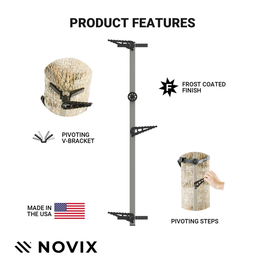 Single-Step NOVIX Tree Climbing Sticks (4 Pack) - 32” Aluminum Climbing Sticks w/VersaStraps - Tree Stand Climbing Sticks. Level on Crooked Trees for treestand Hunting - Made in USA - Classic