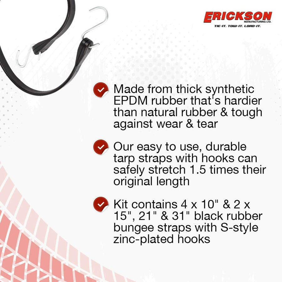 Multiple Length Erickson 06610 EPDM Rubber Tarp Strap, (Pack of 10)