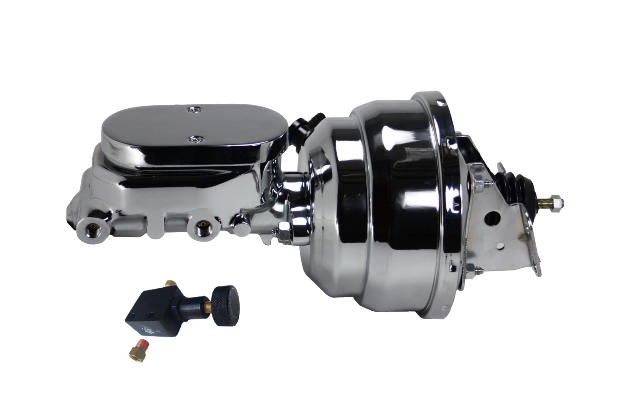 Power Brakes Leed Front Disc Brake Conversion Kit 2" Drop Spindle With 8" Dual Chrome Booster Flat Top Chrome M/C Adjustable Proportioning Valve