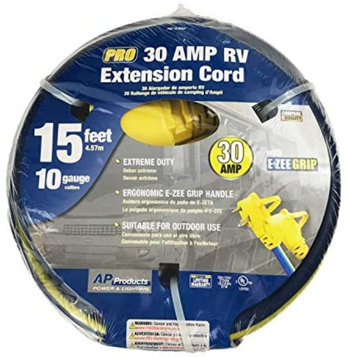 AP Products 16-00507 Voltec E-ZEEGRIP STW 1-Outlet RV Extension Cord 10/3 Gauge TT30P/TT30R - 30A, 15'