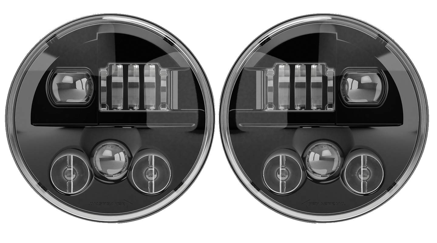 JW Speaker Model 8730 LED Headlight, 7 Inch Round, Set of 2 (Unheated Black)