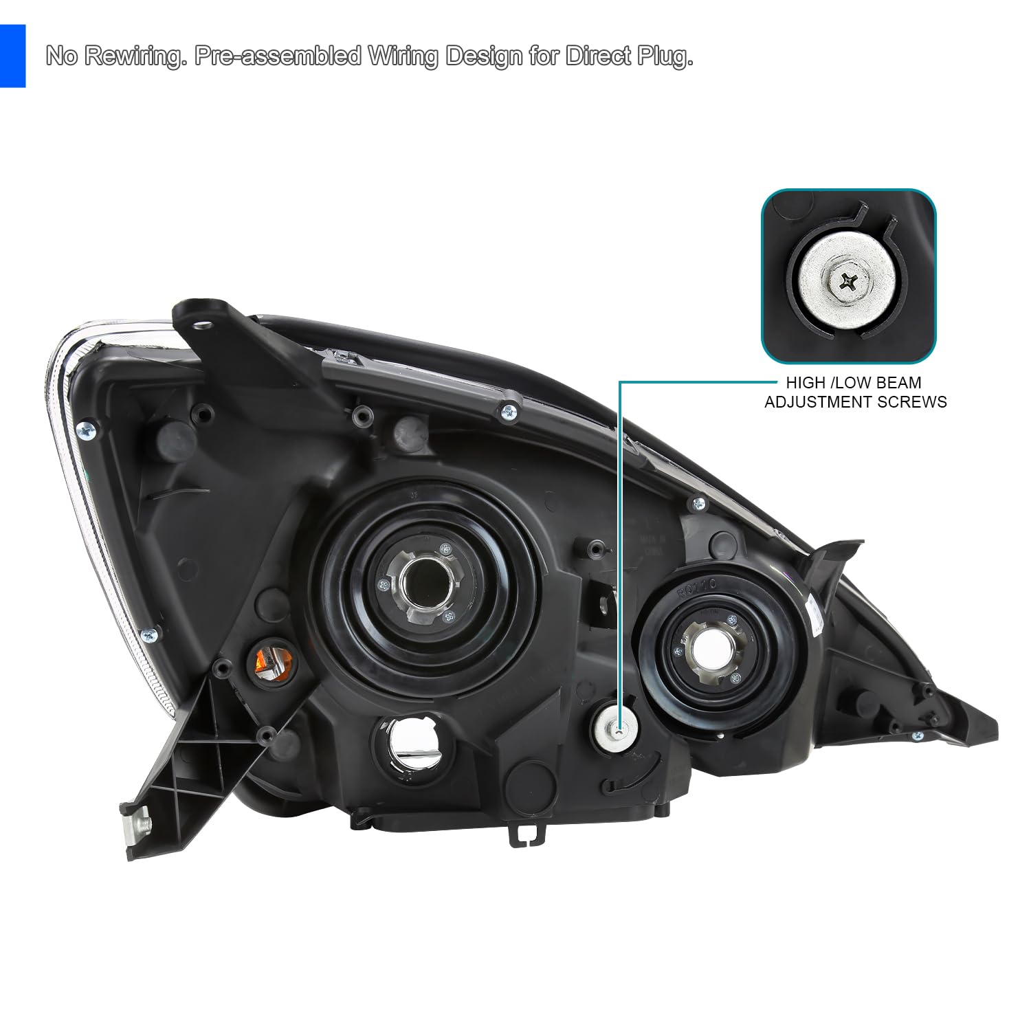 Black Headlights SPEC-D TUNING Compatible with 2004-2005 Toyota Sienna, Left + Right Pair Headlamp Assembly