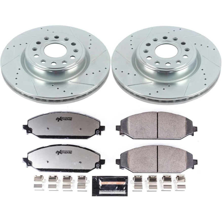 Power Stop Front Brake Kit For 2019 2020 2021 2022 2023 2024 2025 Ram 1500 - Carbon Fiber Ceramic Brake Pads & Truck & Tow Drilled and Slotted Rotors Replacement, K8183-36