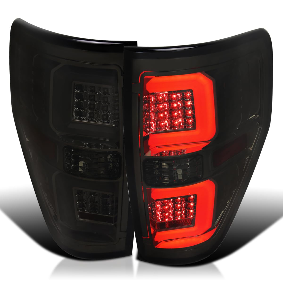 Smoke Tail Lights w/LED Bar SPEC-D TUNING Compatible with 2009-2014 Ford F150, Left + Right Pair Assembly