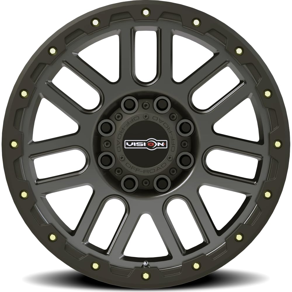 Vision Wheels 111 Nemesis Style: Finish: Gunmetal w/yellow Zinc Bolts, Wheel Size Inches: 17X9 PCD 8-6.5" Load Rating LBS. 3650