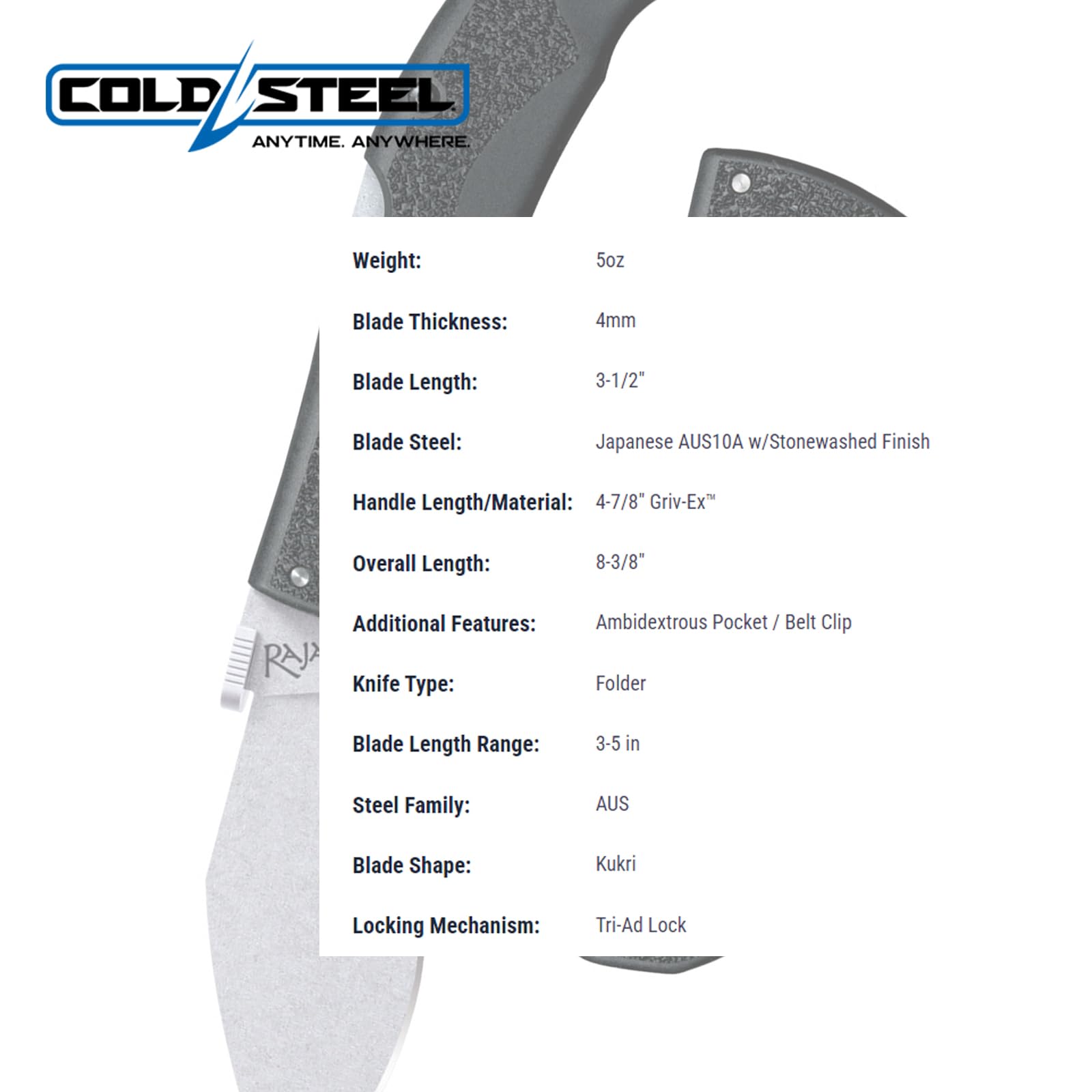 Cold Steel Folding Knife Rajah III, Black