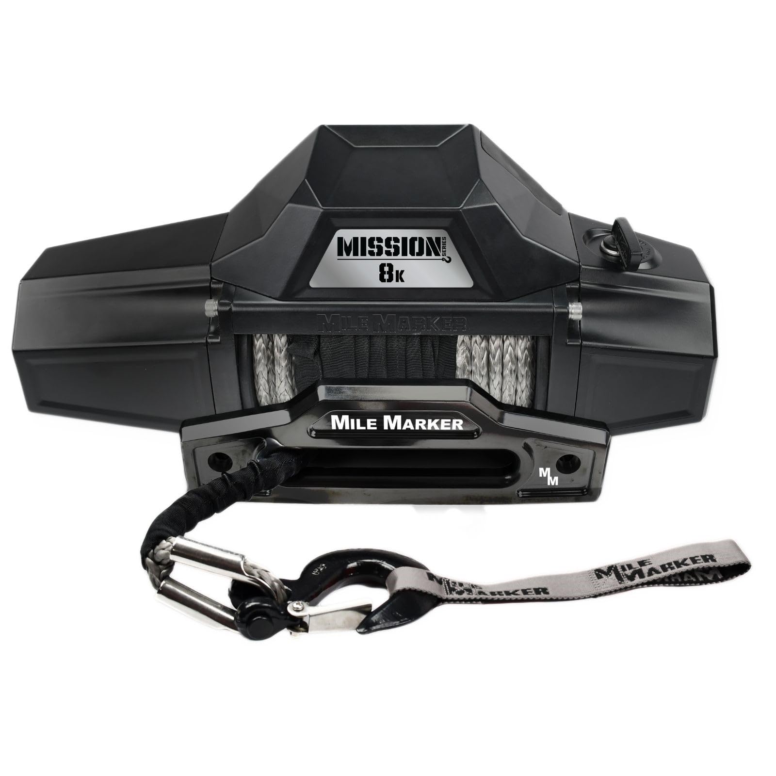 Mile Marker Mission Series 78-53141 Covert Black 12 Volt 8,000 Pound Electric Winch with 92' Synthetic Rope - Rugged Heavy Duty Solenoid - Fully Submersible