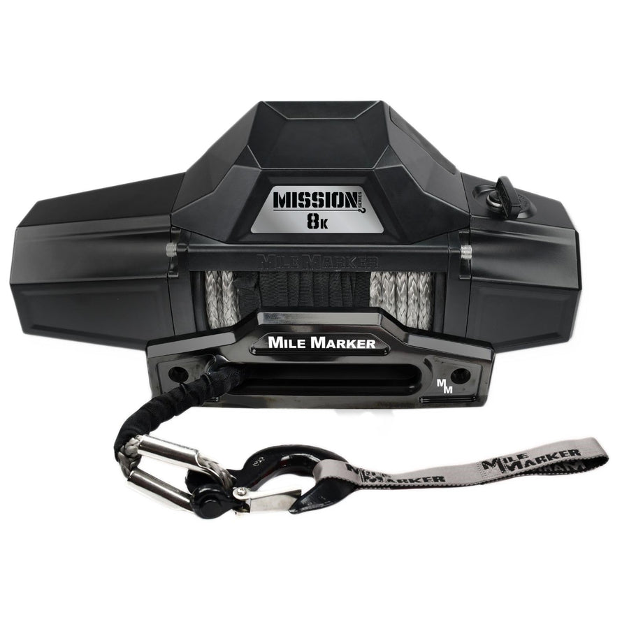 Mile Marker Mission Series 78-53141 Covert Black 12 Volt 8,000 Pound Electric Winch with 92' Synthetic Rope - Rugged Heavy Duty Solenoid - Fully Submersible