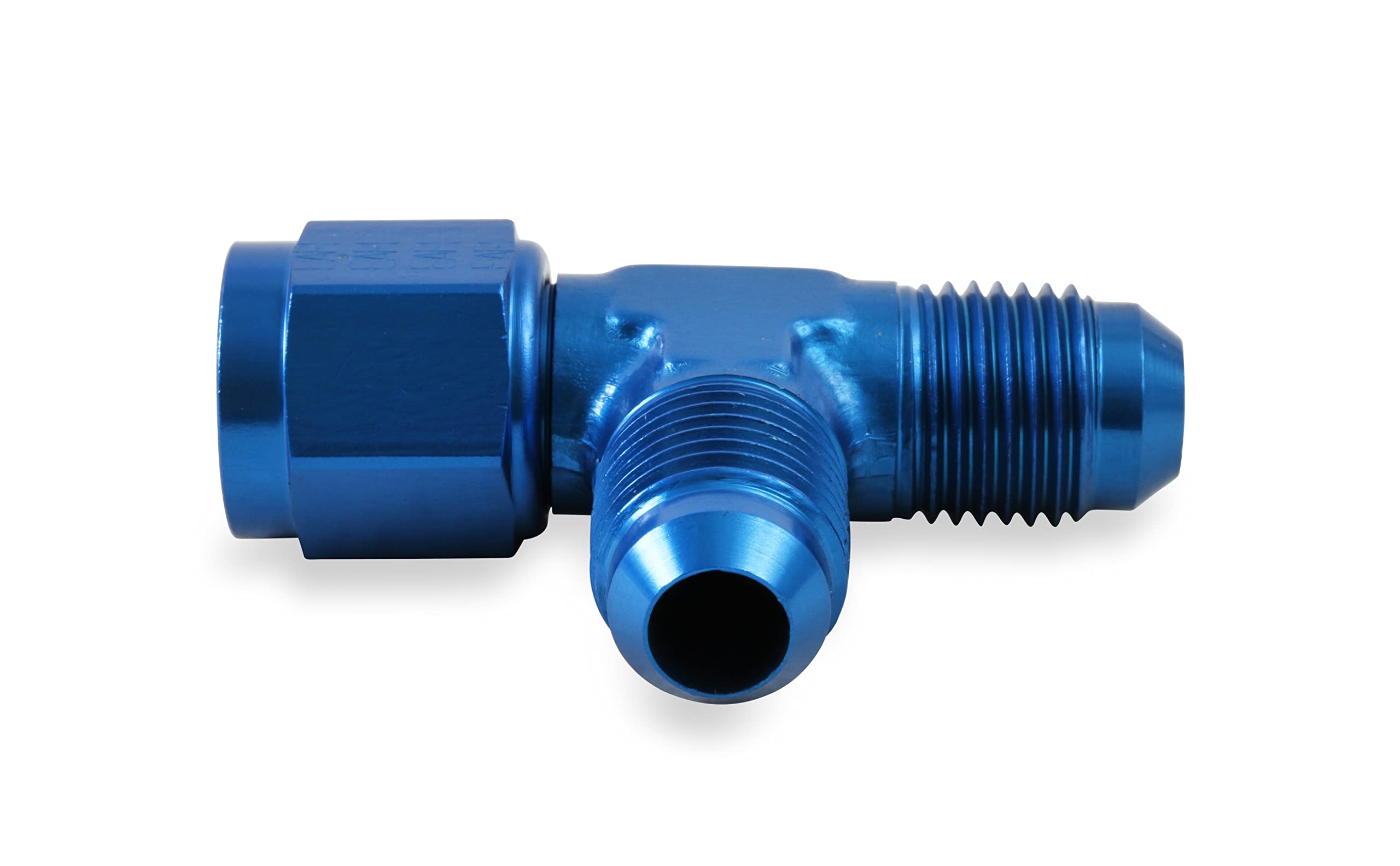 Blue Anodized Aluminum Earl's 926106 -6AN Tee - Female Swivel On Run Adapter