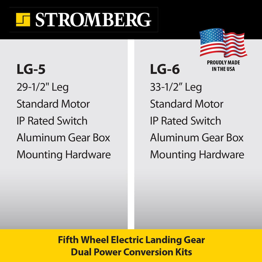 LG-5 Stromberg Carlson Dual Power Landing Gear Conversion Kit - 5th Wheel RV Landing Gear Replacement, Camper Stabilizer, Travel Trailer, Leveling Tool with 5000 lb Motor - 29.5" Lead Leg, 1 Side