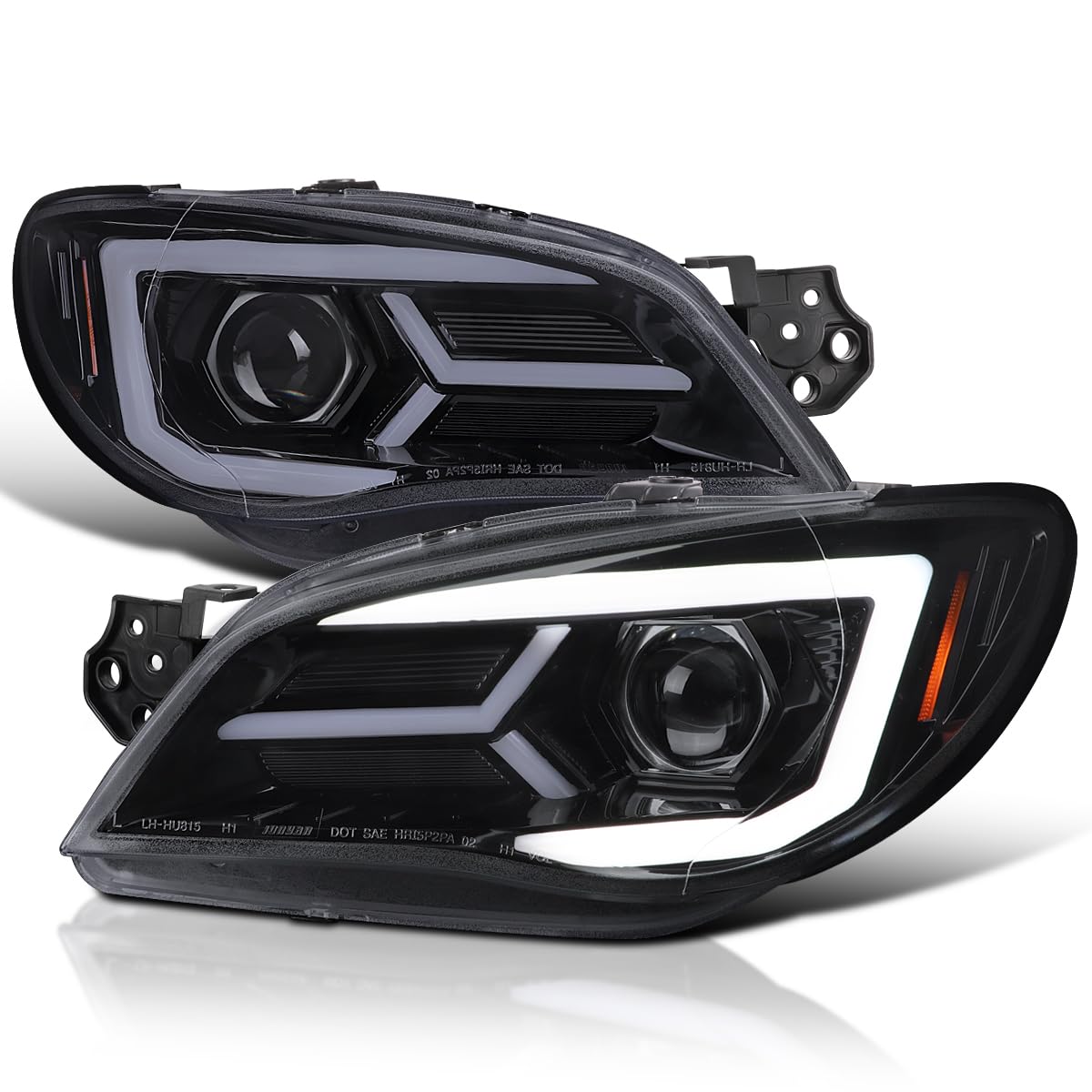 Smoke Projector Headlights SPEC-D TUNING w/Sequential LED Turn Signal Compatible with 2006-2007 Subaru Impreza WRX/STI Models Only, Left + Right Pair Headlamp Assembly