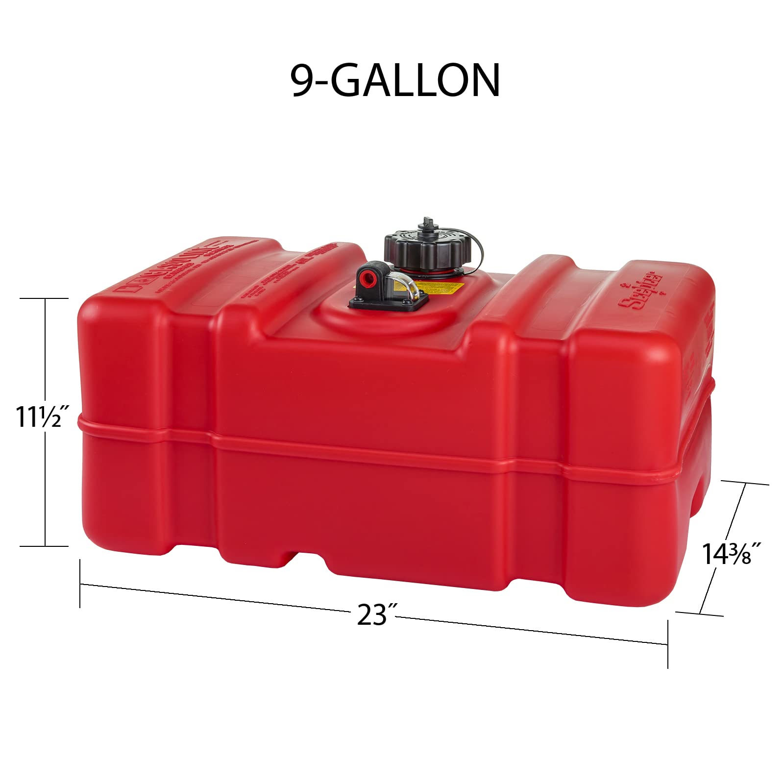 Marine Gas Can Scepter 9 Gallon Portable, Boat Fuel Tank, 2-Way Vented Cap, Built-In Fuel Gauge and Pick-Up, Handles, EPA & CARB Compliant, Rectangular, 22.9"L x 14.3"W x 11.5"H (08667)