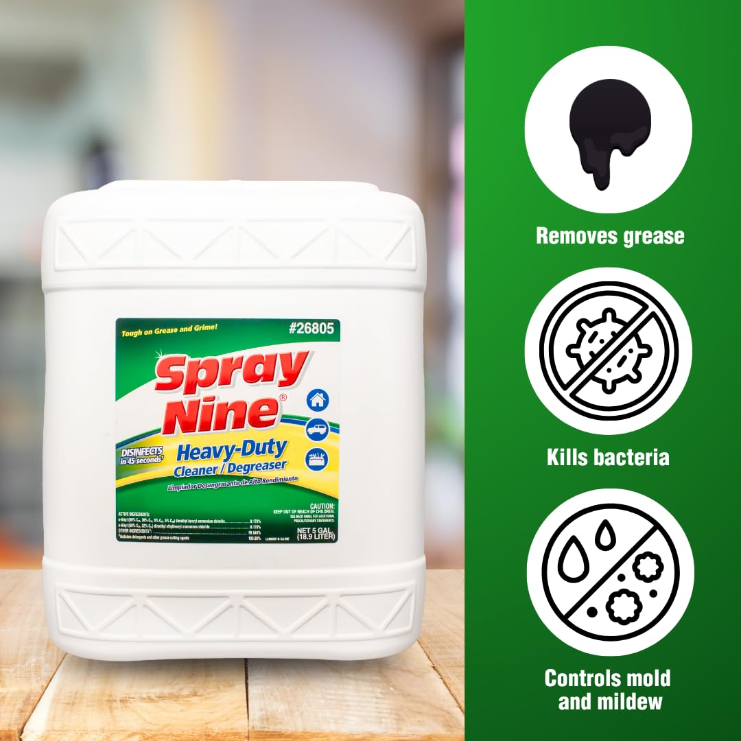 Spray Nine Heavy Duty Cleaner 26805, Degreaser & Disinfectant for Home, Yard Equipment, Automotive & More - Refill for Spray Bottle 5 Gallon Pail (Pack of 1)