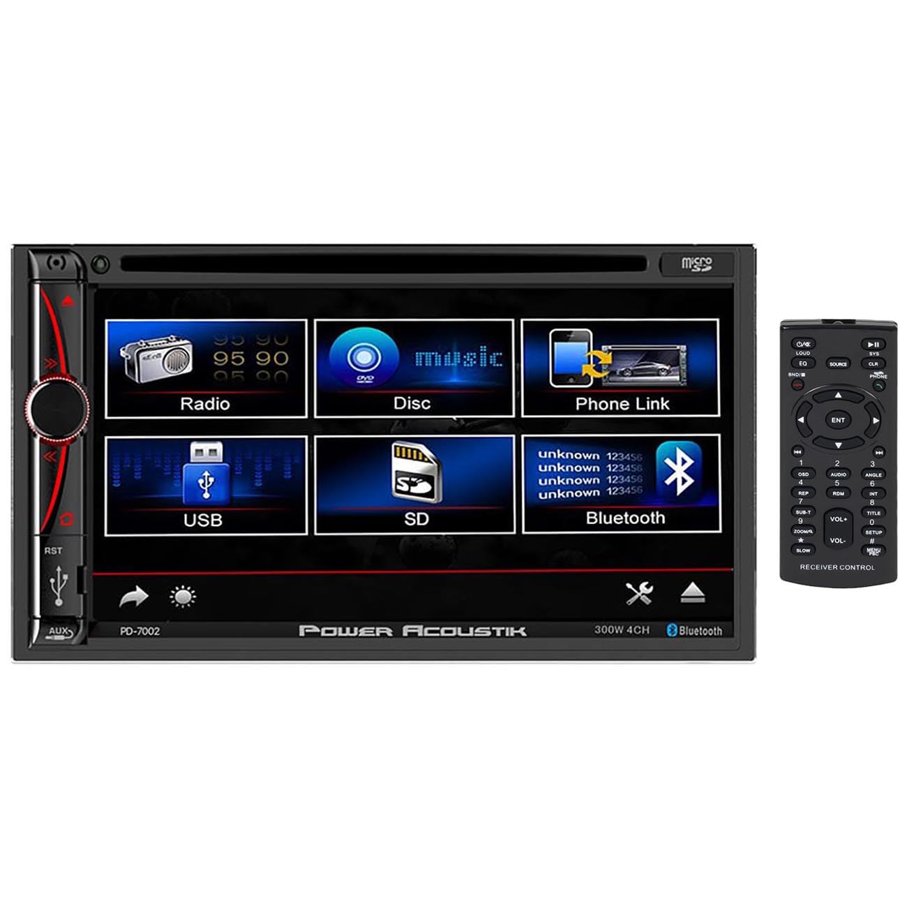 PD-7002 Power Acoustik, 7 Inch Double Din Car Stereo, Touchscreen Radio Bluetooth DVD/CD MP3 Receiver, Car Audio 2 Way Android Mirrorlink