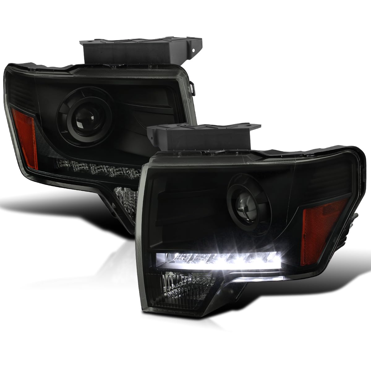 Black Smoke SPEC-D TUNING Projector Headlights w/LED Compatible with 2009-2014 Ford F-150, Left + Right Pair Headlamps Assembly